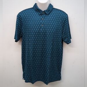 Zity Button Up Slim Fit Printed Men's Polo Shirt M Blue Green Seahorse